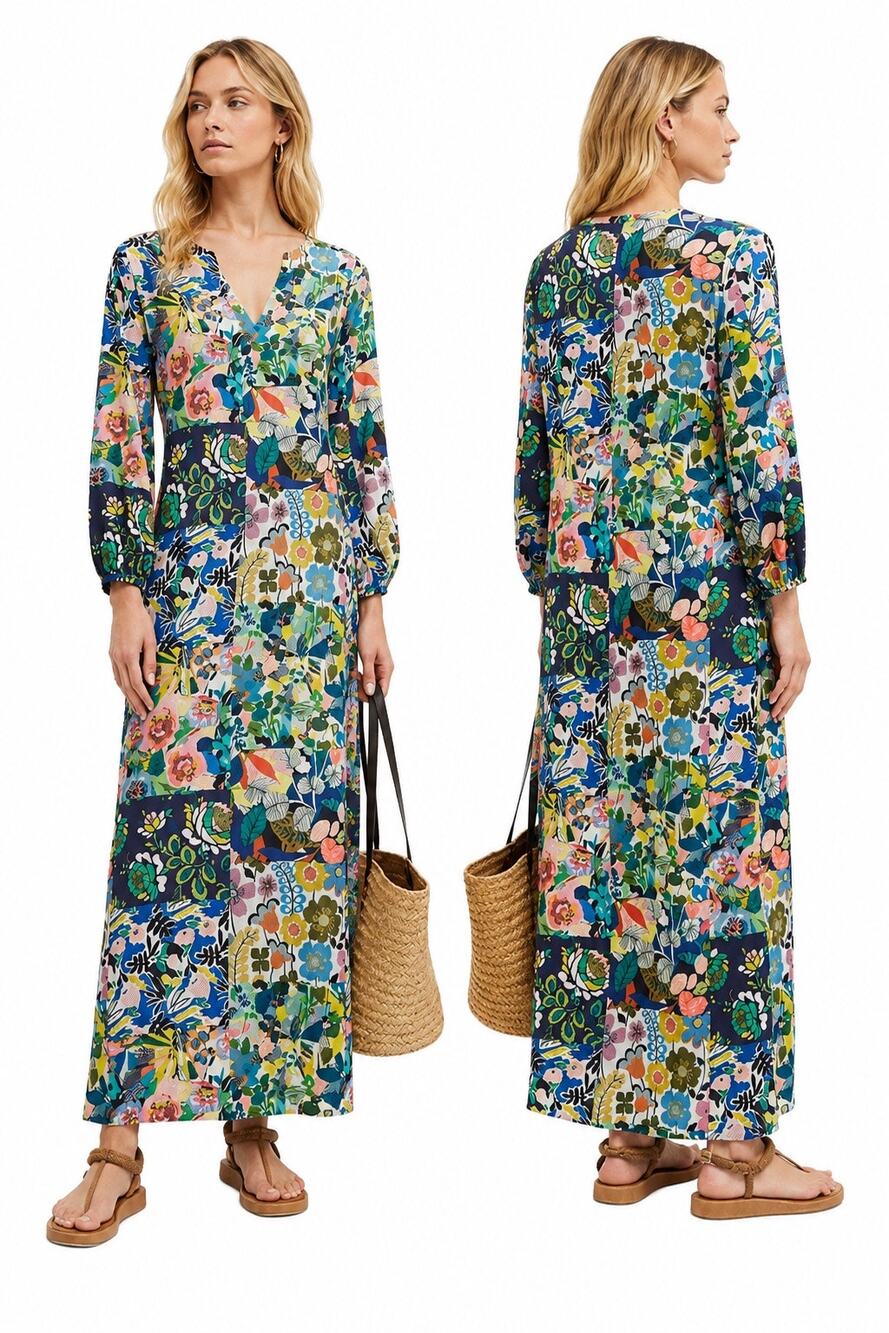 Johnny Was Puff Sleeve Maxi Dress Swim Cover Up Layla Print Size XS
